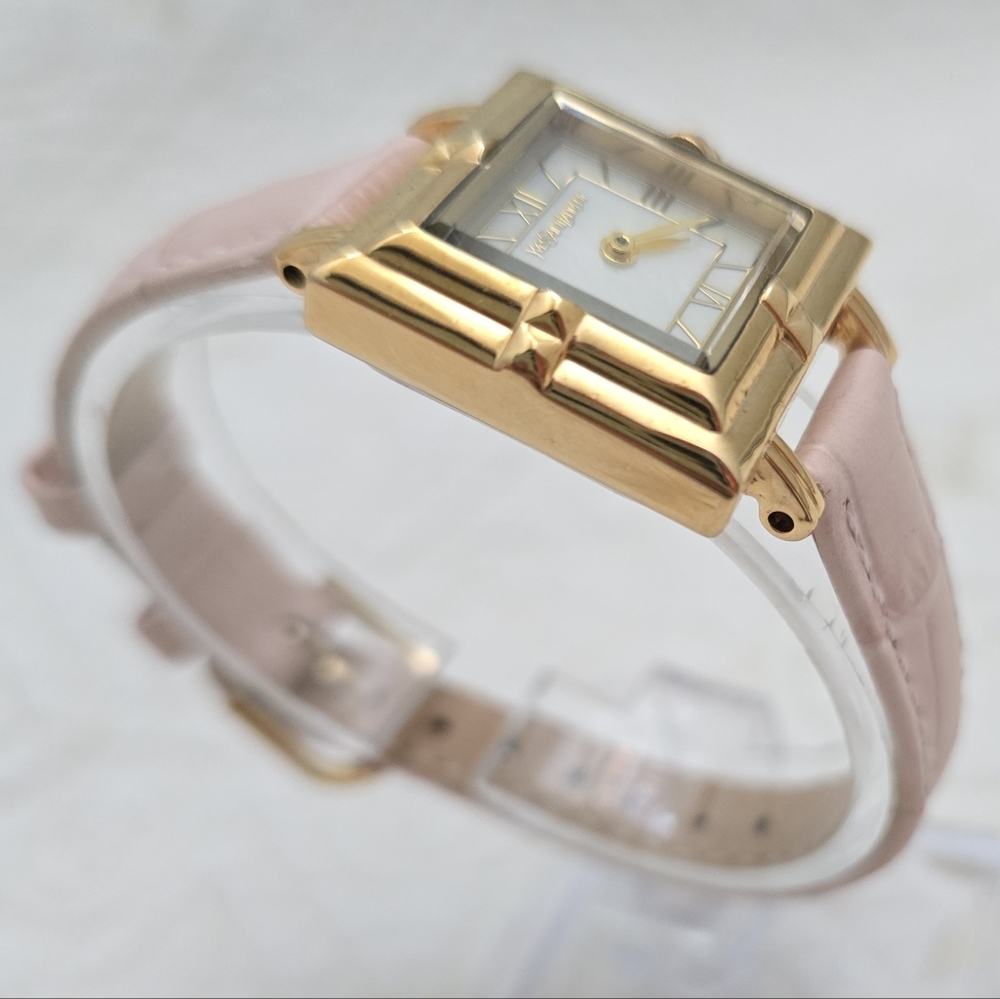 YSL Yves Saint Laurent Tank Watch 23mm Case Art Deco Mother of Pearl Pink Strap - Picture 3 of 11